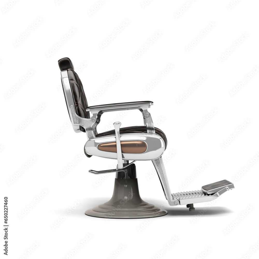 Retro black leather barber chair with chrome inserts right view 3d render on white Retro black leather barber chair with chrome inserts right view 3d render on white