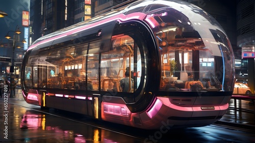 Futuristic bus at cyber city photo