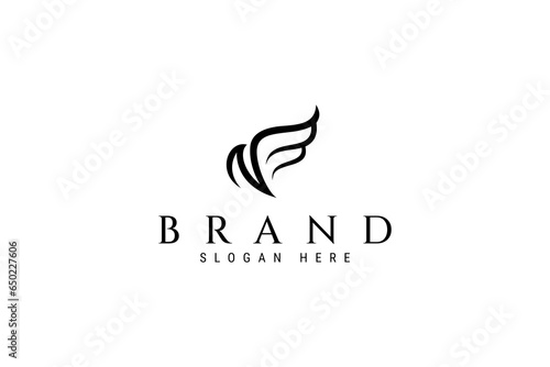 Abstract logo design image of a falcon bird with a combination of the letter f