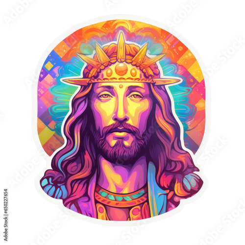 Psychedelic Jesus on transparent backgroung, Trippy God clipart, Religious clipart, transparent sticker. © Anton