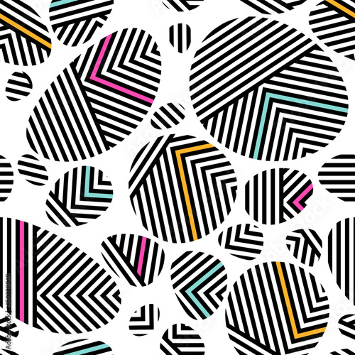 Creative geometric background in the style of 90s with abstract intersecting lines. Minimalist style. Geometric shapes, backgrounds, trendy patterns. Seamless background pattern