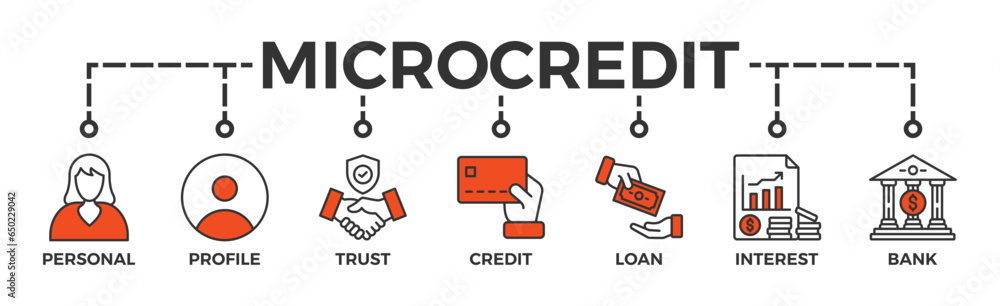 Microcredit banner web icon glyph silhouette with icon of personal, profile, trust, credit, loan, interest and bank Microcredit banner web icon glyph silhouette with icon of personal, profile, trust, credit, loan, interest and bank