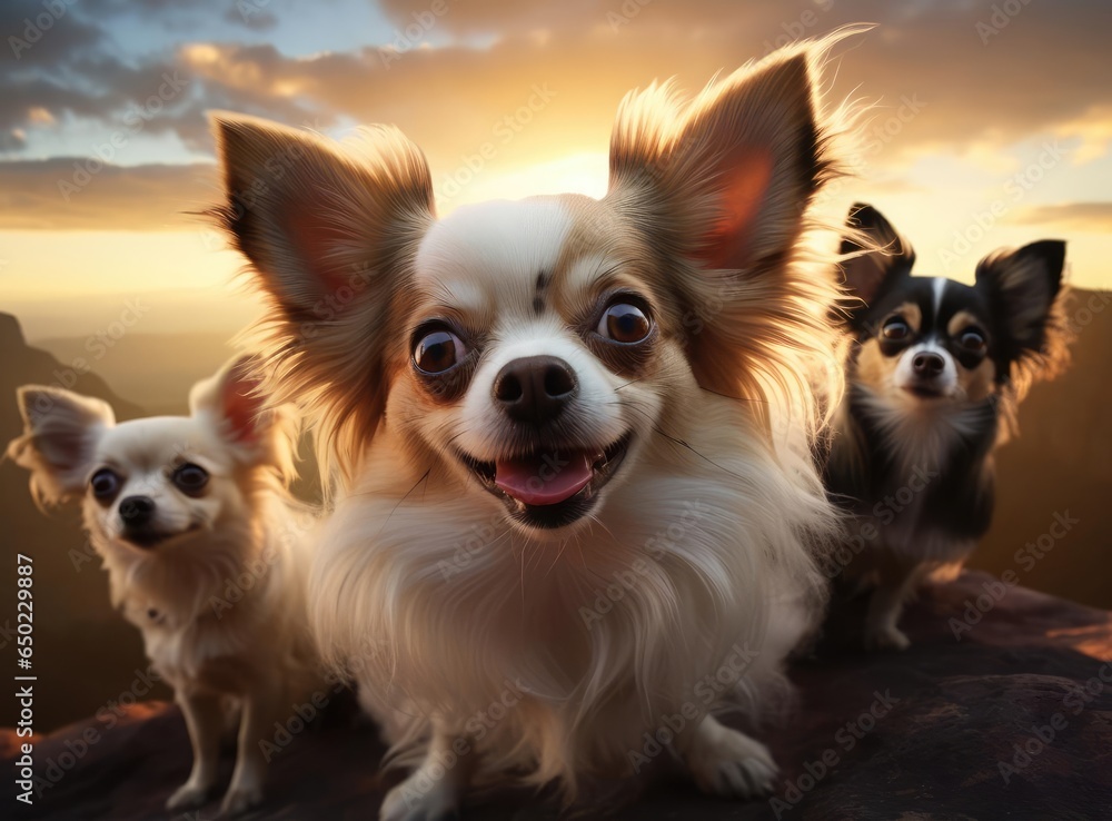 A group of Chihuahuas looking at the camera