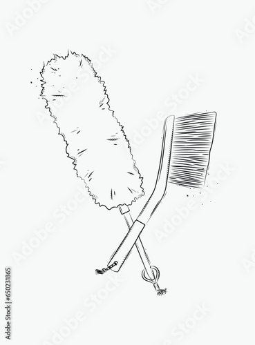 Obraz na płótnie Dust remover tool and brush drawing in graphic style on white background w salonie