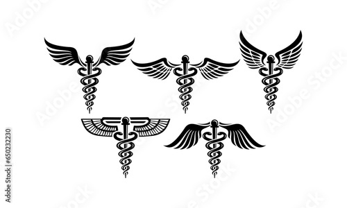 set of vector caduceus medical logo symbol