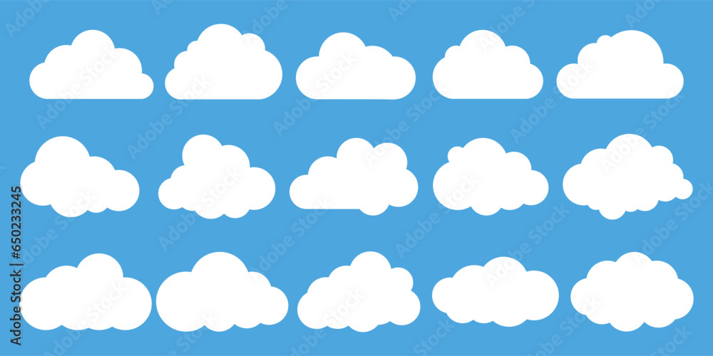 Set of Cloud Icons in trendy flat style isolated on blue background. Cloud symbol for your web site design Set of Cloud Icons in trendy flat style isolated on blue background. Cloud symbol for your web site design