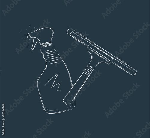 Obraz na płótnie Glass scraper and cleaner drawing in graphic style on blue background w salonie
