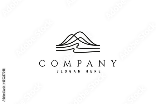 mountain logo with waves in line art design style
