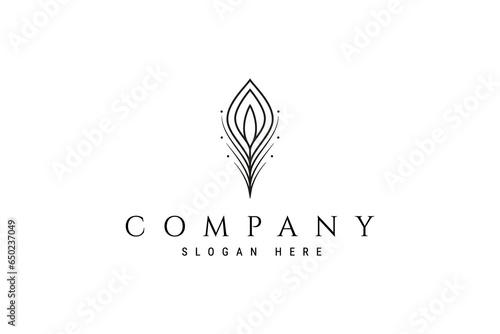 Minimalist peacock feather line art logo design