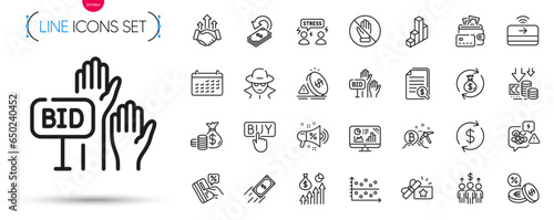 Pack of Loyalty gift, Corrupt and Coins bag line icons. Include Salary, Difficult stress, Deflation pictogram icons. Deal, Currency exchange, Sale megaphone signs. Bitcoin mining. Vector