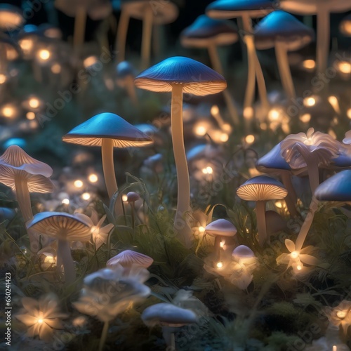 A meadow of bioluminescent, translucent mushrooms that illuminate the night like a fairy tale2