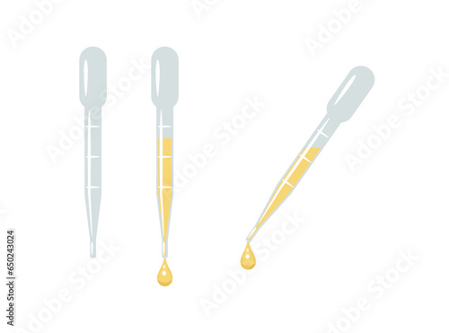 A set of disposable plastic pipettes. Vector illustration on a white background.