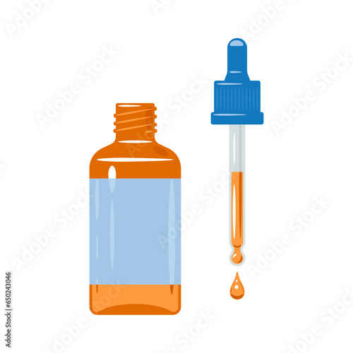 The medicine is in a bottle with a pipette. Vector illustration on a white background.