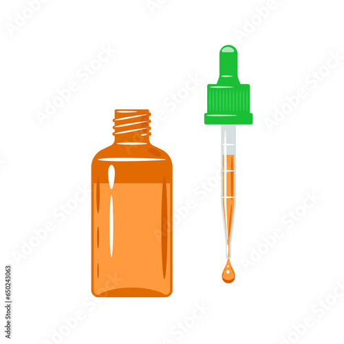 The medicine is in a bottle with a pipette. Vector illustration on a white background.
