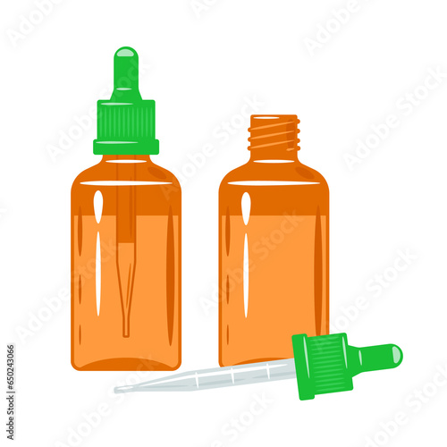 The medicinal product is in a bottle with a pipette. Vector illustration on a white background.