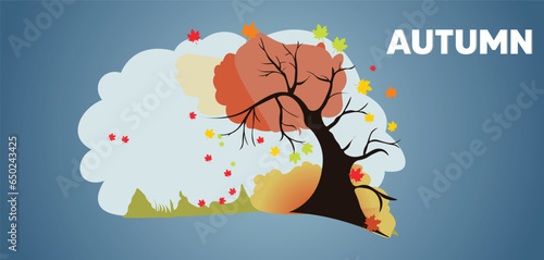 Autumn Landscape banner abstract background with falling autumn leaves and color of autumn background