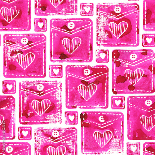 Cute pattern with hearts and pockets. Seamless pattern.