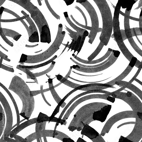 Seamless pattern with arcs. Black brush strokes on a white background. Abstract geometric print.