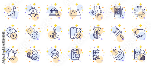 Outline set of Crowdfunding, Money and Best rank line icons for web app. Include Court building, Diagram, Phone code pictogram icons. Phone search, Chemistry experiment, Business way signs. Vector