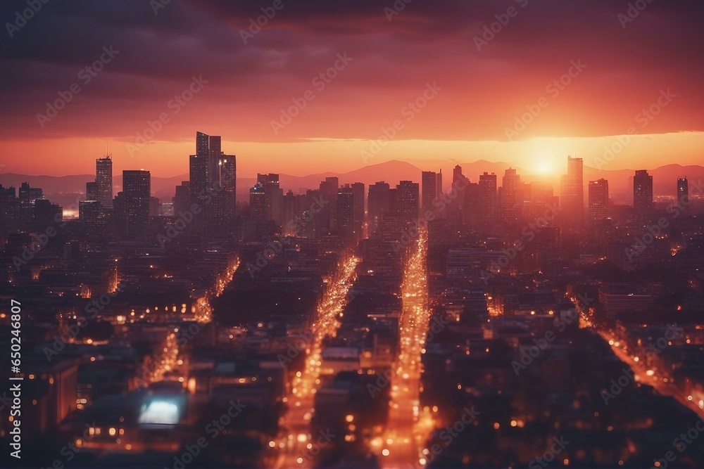 Fototapeta premium 80s sunset cityscape scene