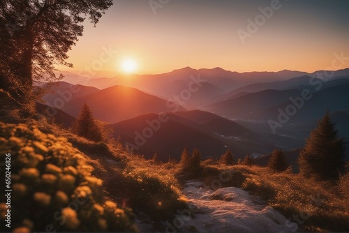 Sunset in the mountains scene