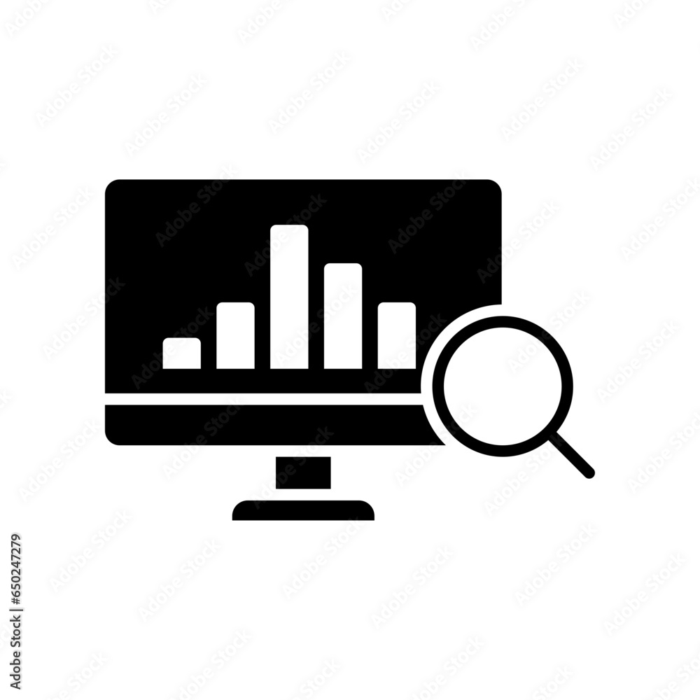 Sales index glyph icon. Magnifying glass revenue sale chart statistics analysis process of Financial business productivity improvement. Flat style vector illustration design Sales index glyph icon. Magnifying glass revenue sale chart statistics analysis process of Financial business productivity improvement. Flat style vector illustration design