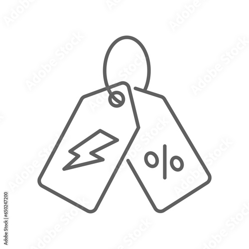 Flash sale line icon. Stock clearance special offer banner, discount price tag big sale advertisement. Promotion thunder shape. Editable stroke Vector illustration Design