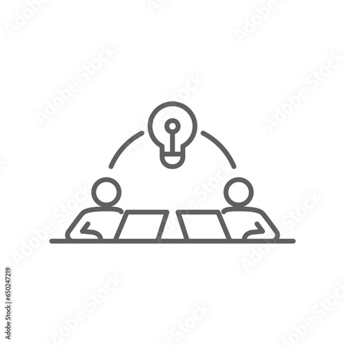 Startup hub connection outline icon. business people team working on web development optimization concept of sharing idea meetup Editable stroke vector illustration Design