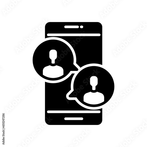online meetup solid icon. Two people in dialog discussion group. Distant work. Online business chat, meet up together using tablet or smartphones Vector illustration Design