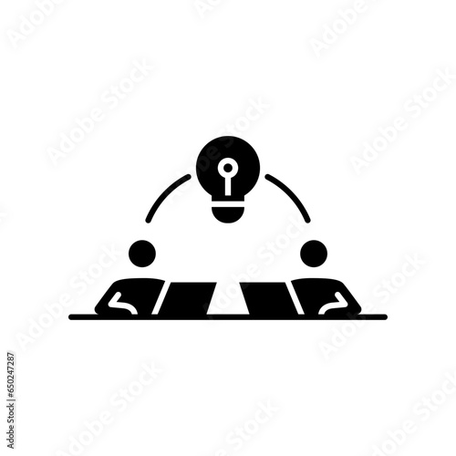 Startup hub connection solid icon. business people meetup team working on web development optimization of sharing idea concept. Flat pictogram vector illustration Design
