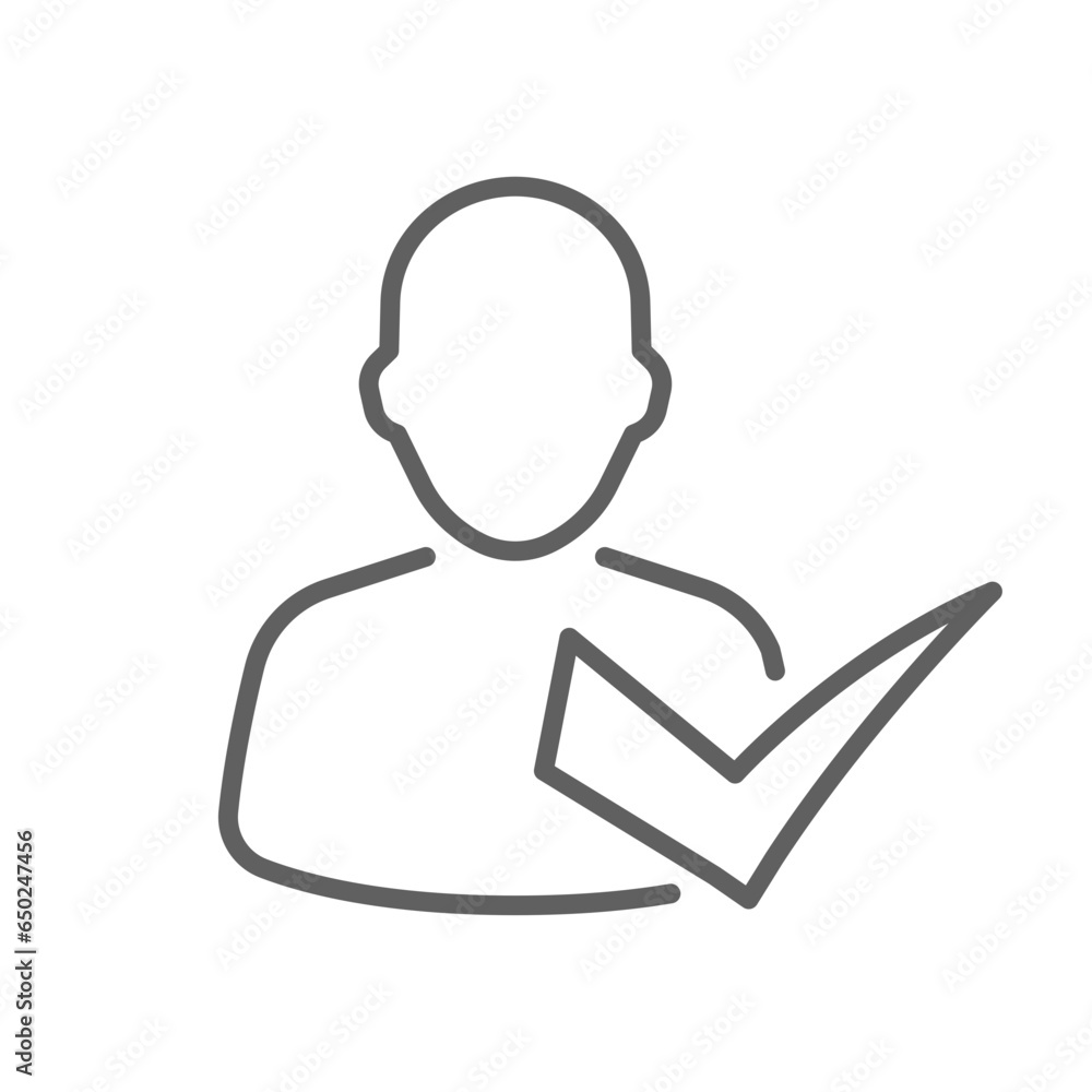 Checking attendance line icon. Valid checkmark Verification person Accepted man, Account verified User profile sign Approved symbol Editable stroke Vector illustration design Checking attendance line icon. Valid checkmark Verification person Accepted man, Account verified User profile sign Approved symbol Editable stroke Vector illustration design