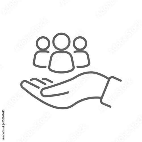 Care line icon, health, safe peoples, hand on and People group community for help and safety logo for web and mobile app. Editable stroke vector illustration design