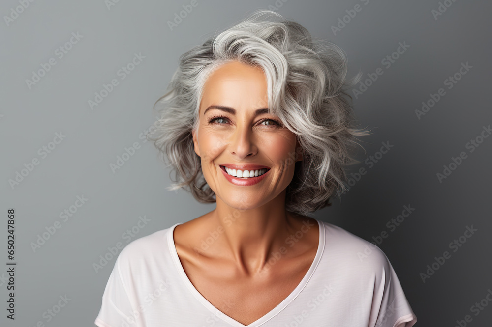 Timeless Beauty Joyful Mid-Age Elderly Woman with a Radiant Smile - Embracing Aging with Grace and Elegance. created with Generative AI Timeless Beauty Joyful Mid-Age Elderly Woman with a Radiant Smile - Embracing Aging with Grace and Elegance. created with Generative AI