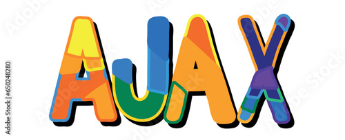 AJAX. Bright cartoon color doodle isolated typographic inscription, Illustrated text. Place in Canada AJAX for print, travel resources, social network, adv banner, t-shirt design
