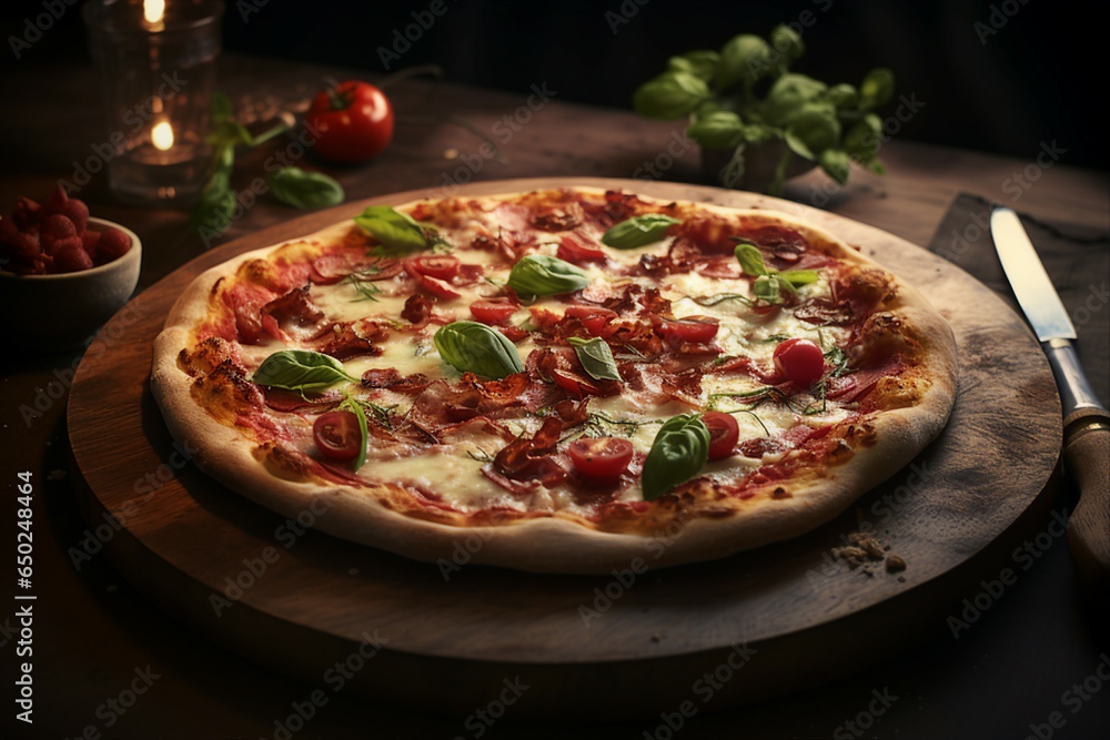 Very tasty pizza cooked in the oven at high temperatures