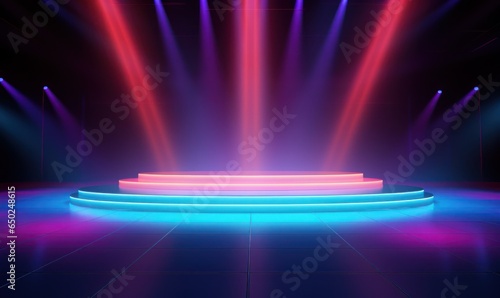 Empty stage with colorful light, photography studio indoor scene