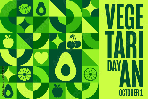 World Vegetarian Day. October 1. Holiday concept. Template for background, banner, card, poster with text inscription. Vector EPS10 illustration.