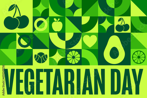 World Vegetarian Day. October 1. Holiday concept. Template for background, banner, card, poster with text inscription. Vector EPS10 illustration.
