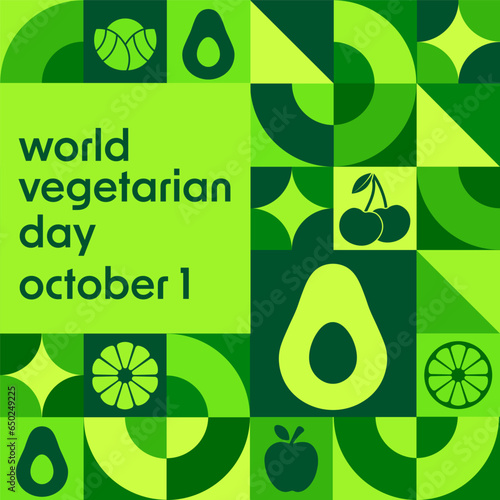 World Vegetarian Day. October 1. Holiday concept. Template for background, banner, card, poster with text inscription. Vector EPS10 illustration.