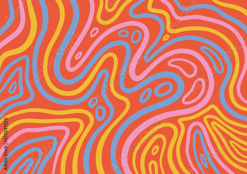 Psychedelic groovy horizontal background. Bold line retro wave wallpaper. Liquid flat Vector design illustration.