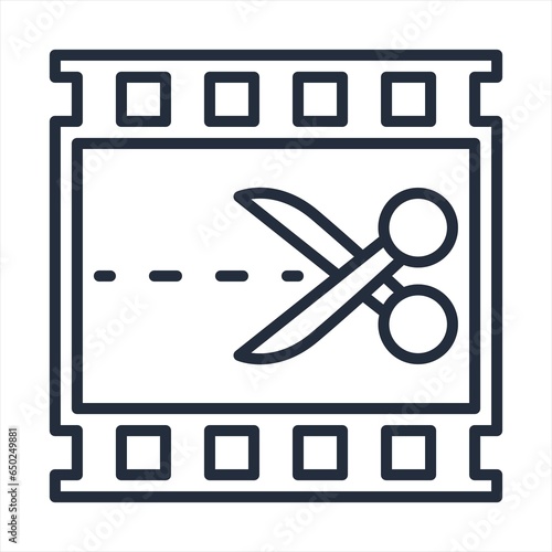 Video edit icon on white isolated background. Scissors and film icon.