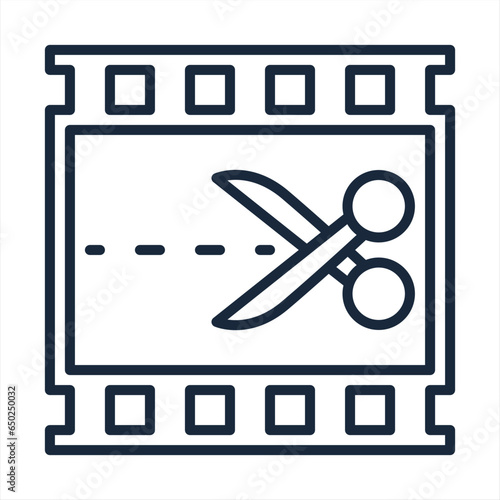 Video edit icon on white isolated background. Scissors and film icon.
