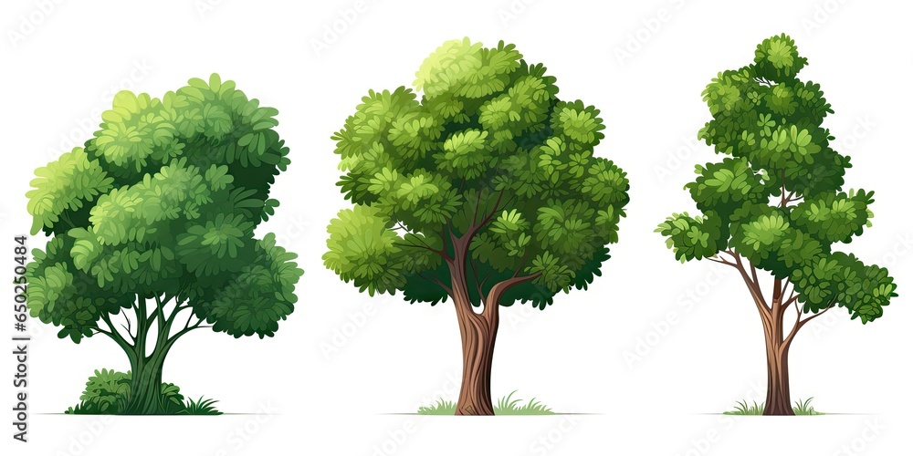 Fototapeta premium Tree on white background isolated. Nature illustration. Eco friendly artistry. Green landscape design. Whimsical woodlands. Summer embrace. Graphic garden