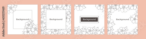 Abstract square patterns with anemone flowers and geometric elements. Suitable for social media posts, banner design and online advertising. Vector backgrounds