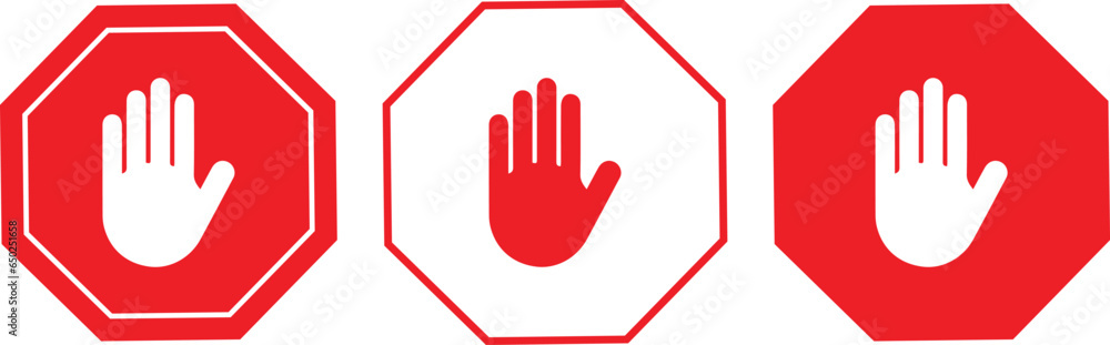 Hand Adblock Octagonal Symbol in red colour vector art Stock Vector ...