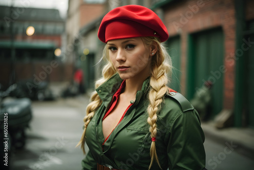 portrait of a firefighter girl with Cammy suit photo