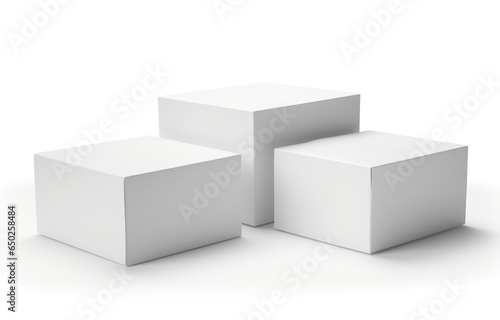 Three white cardboard boxes isolated on white background.