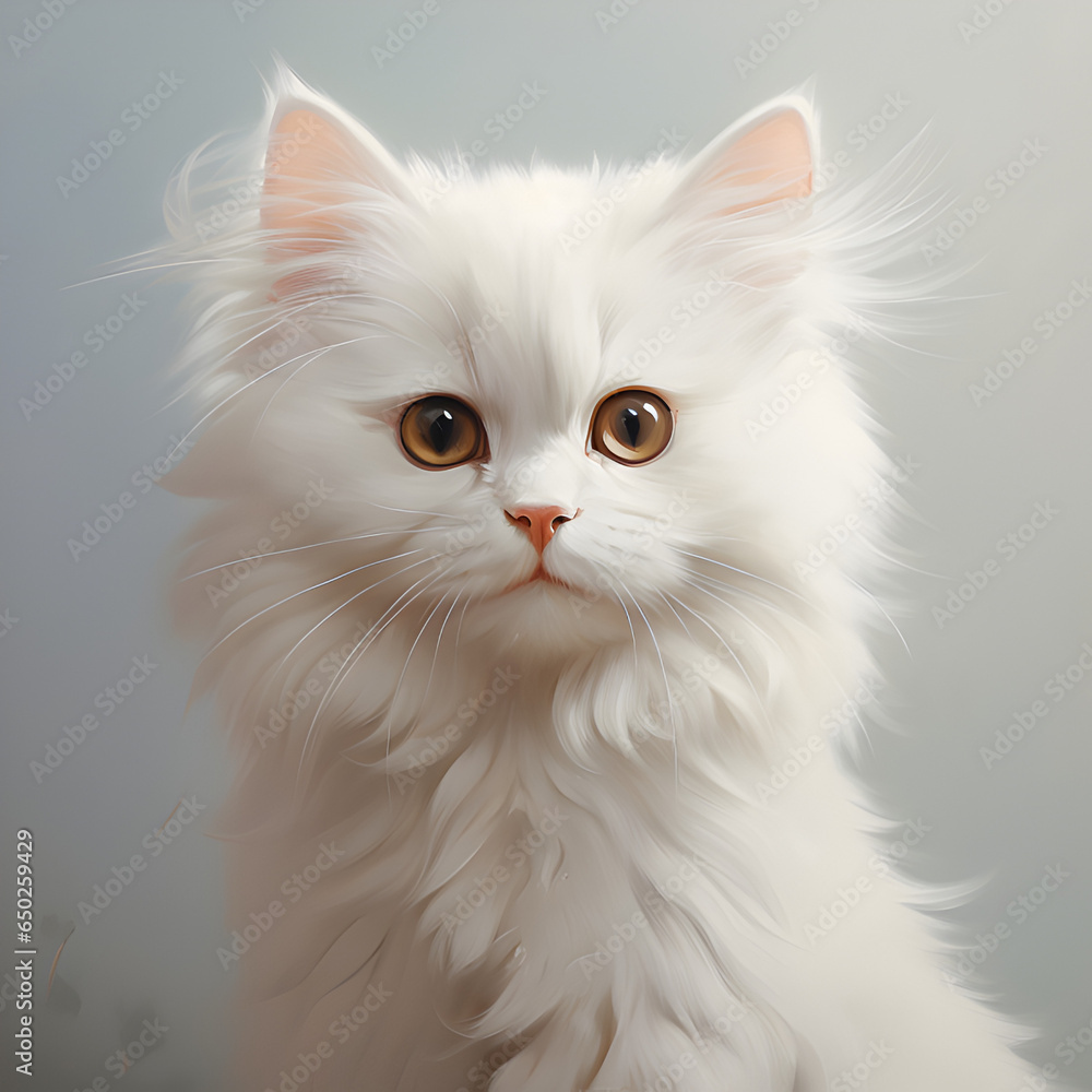 Khaoo mane, white cat, cute, animate. Generative AI.