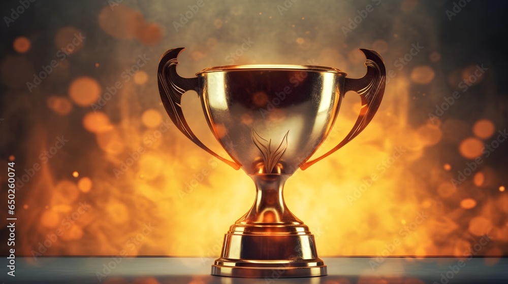 a golden trophy sitting on top of a table a golden trophy sitting on top of a table