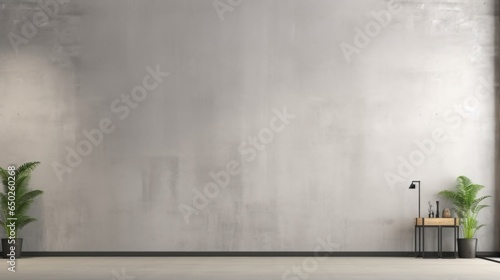 Photo front view on blank light grey wall with place for your logo or text in spacious industrial style coworking office.